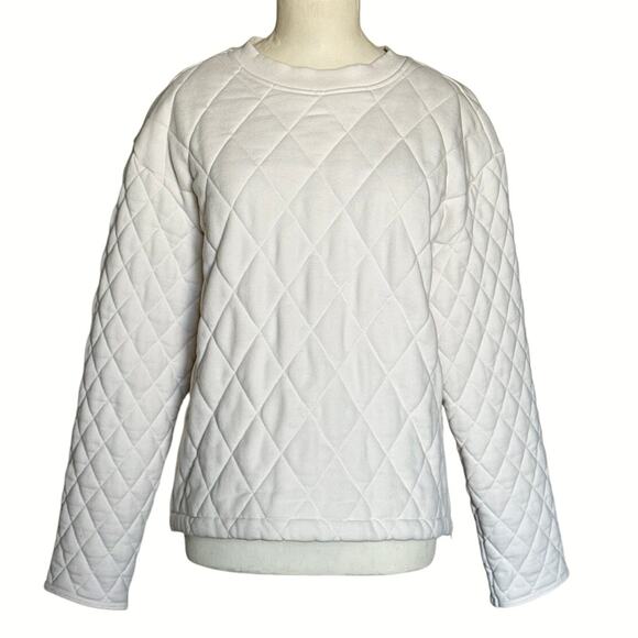 Athleta Retroplush Quilted Crewneck Sweatshirt Womens Size S Cream EUC - Picture 2 of 12